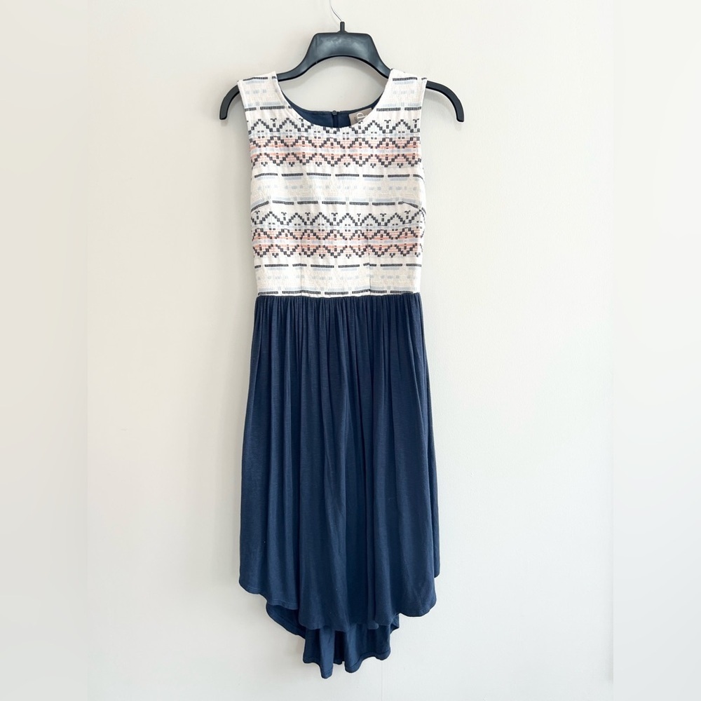 Anthropologie Dolan Left Coast Embroidered Sabado Dress in Navy Blue/Cream, XS